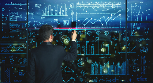 Businessman,Drawing,Business,Statistics,On,Glass,Wall